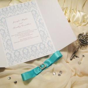 Blue Damask Wedding Invitation
